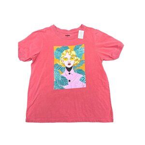 Bijou Karman Graphic Tee XL Pink With Vibrant Woman & Leaf Design 100% Cotton Ma